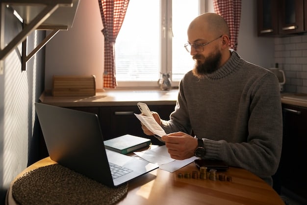 A person working on a laptop, reviewing tax documents and forms. The scene should convey diligence and attention to detail.